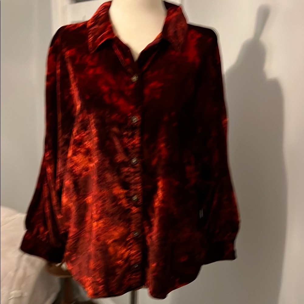 Anthropologie Pilcro Velvet Button-Up Shirt in Red